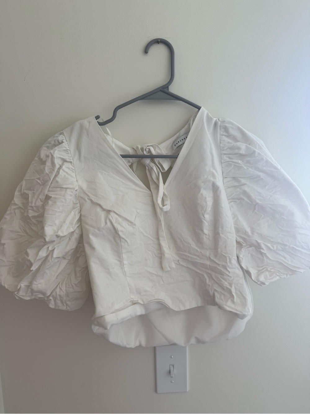 Endless Rose White Puff-Sleeve Tie-Back Crop Blouse